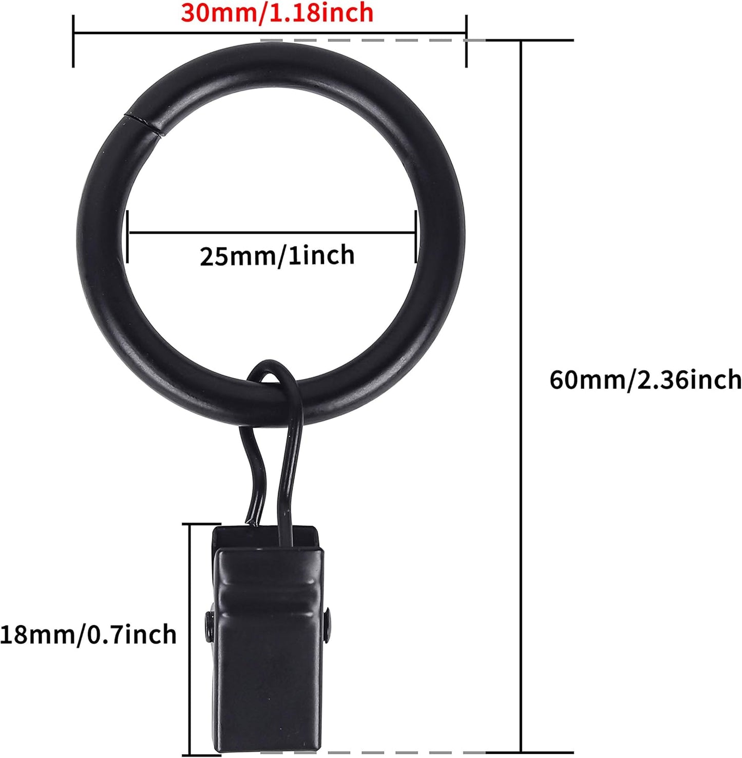 104 Pack Curtain Ring with Clips Decorative Drapery Window Ring with Hooks Strong Clip Ring for Curtain Panel Compatible with up to 5/8 Inch Drapery Rod (Black)