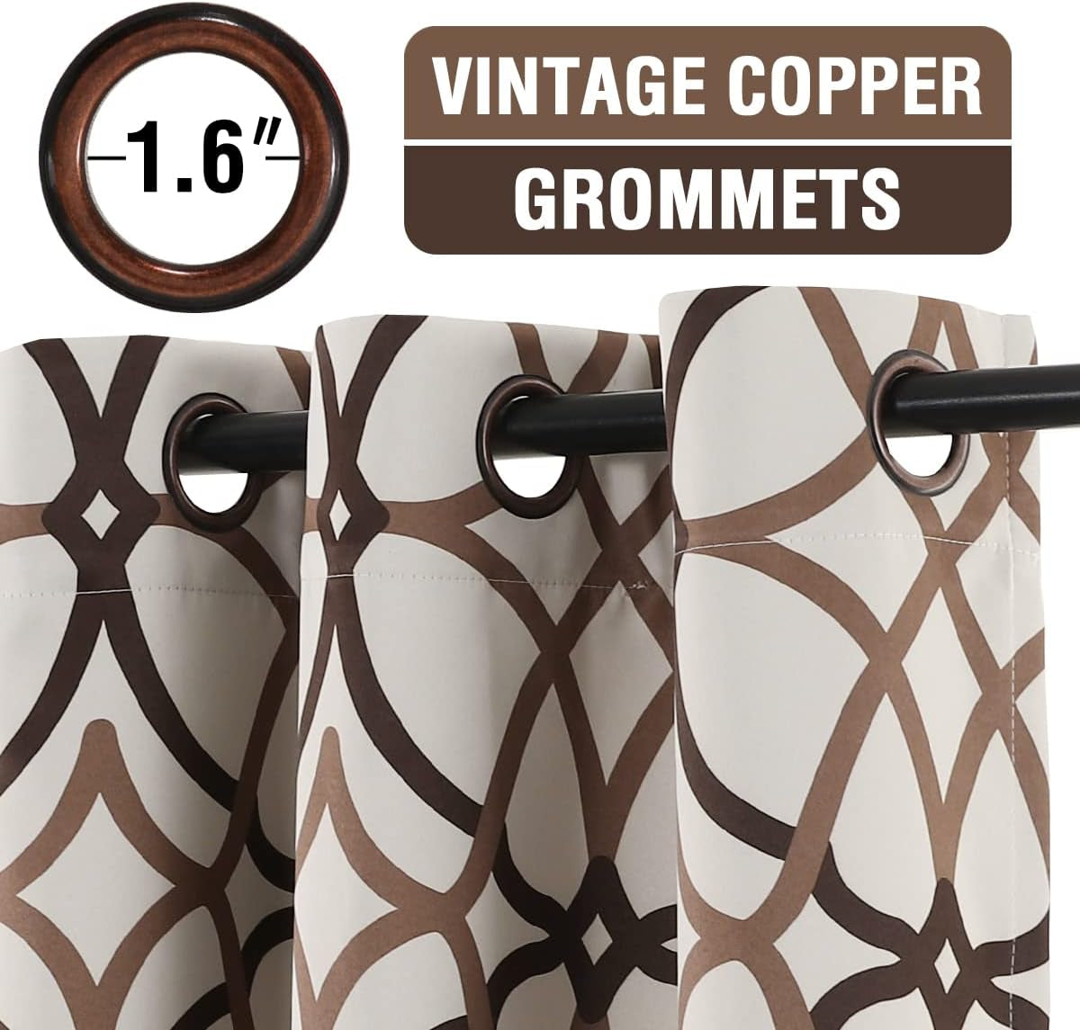 Blackout Curtains Printed Design 84 Inch Length 2 Panels Set Thermal Insulated Curtains for Bedroom Living Room Geometric Modern Grommet Window Drapes - Taupe and Brown