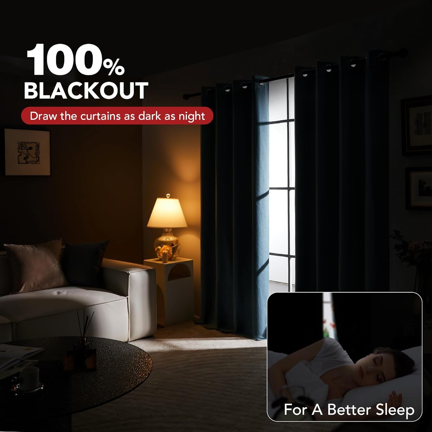 Linen 100% Blackout Grommet Curtains for Bedroom and Living Room,Teal,52X84 Inches,2 Panels