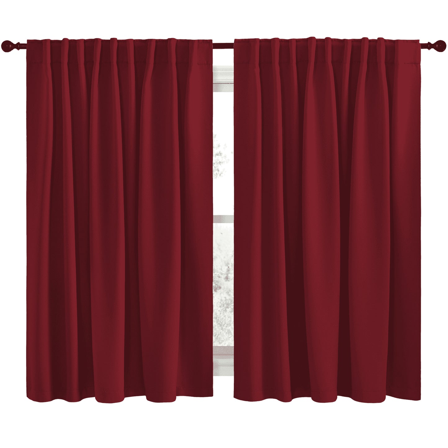 Short Blackout Curtains for Bedroom Thermal Insulated Back Tab and Rod Pocket Curtains Drapes 42X40 Inch, 2 Panels, Burgundy Red