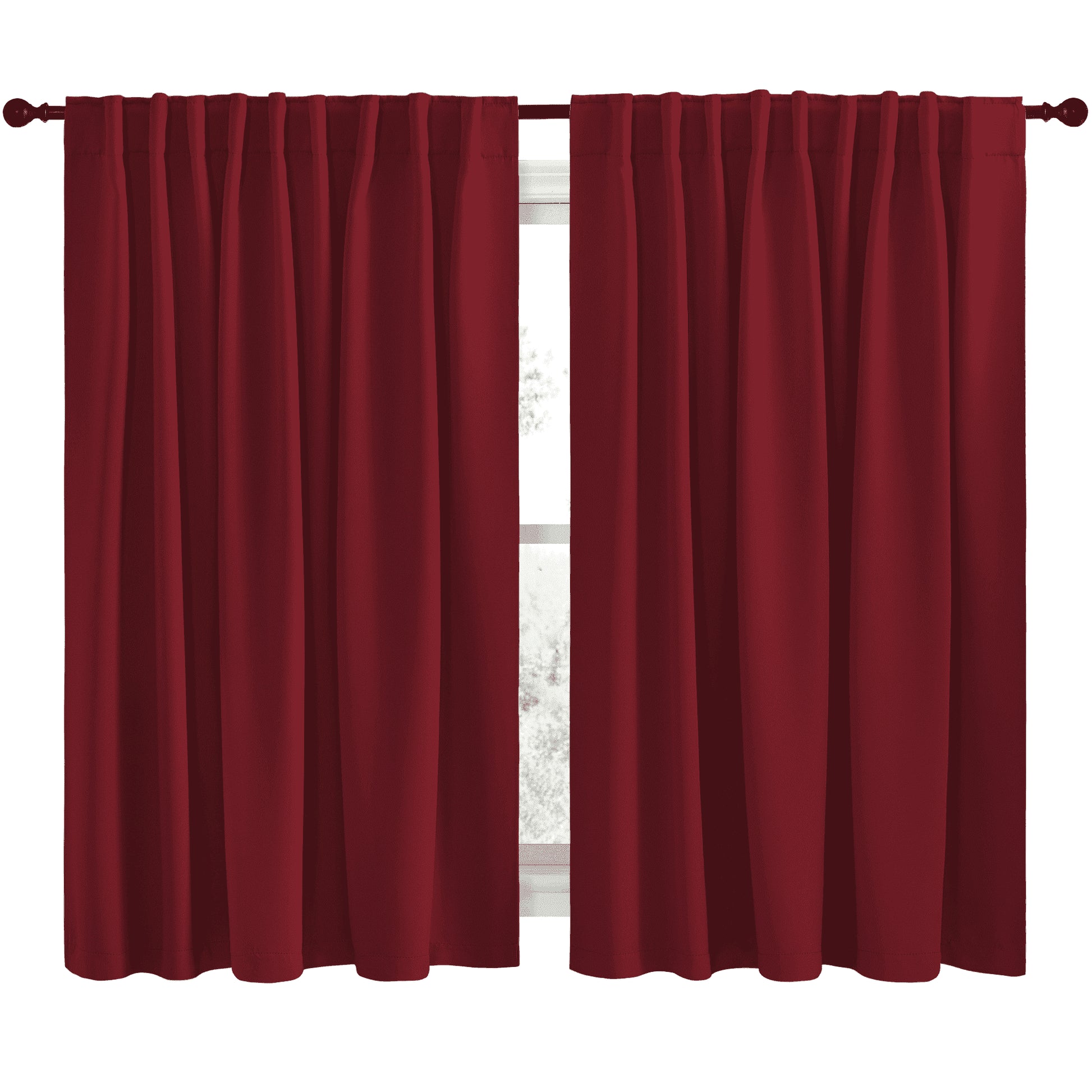 Short Blackout Curtains for Bedroom Thermal Insulated Back Tab and Rod Pocket Curtains Drapes 42X40 Inch, 2 Panels, Burgundy Red