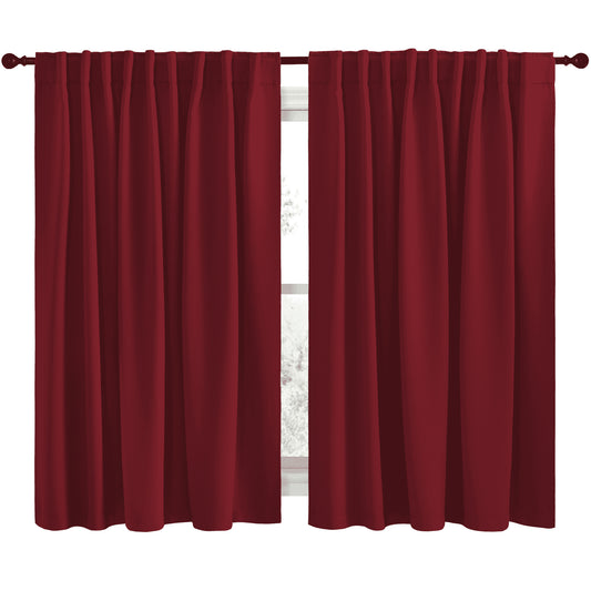 Short Blackout Curtains for Bedroom Thermal Insulated Back Tab and Rod Pocket Curtains Drapes 42X40 Inch, 2 Panels, Burgundy Red