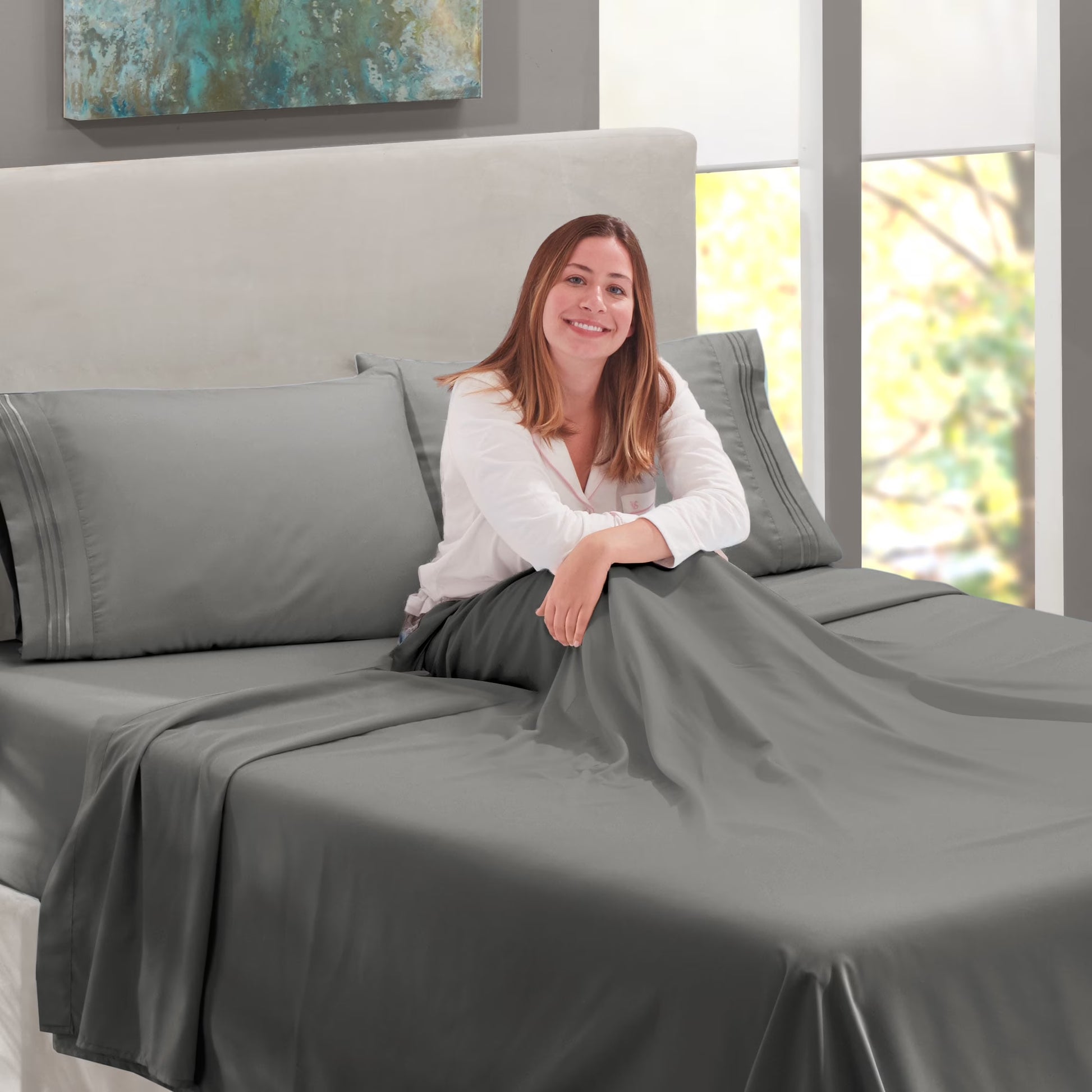 Queen Sheets Set, 1800 Series 4 Piece Deep Pocket Sheets, 100% Soft Microfiber Bed Sheets Set, Gray