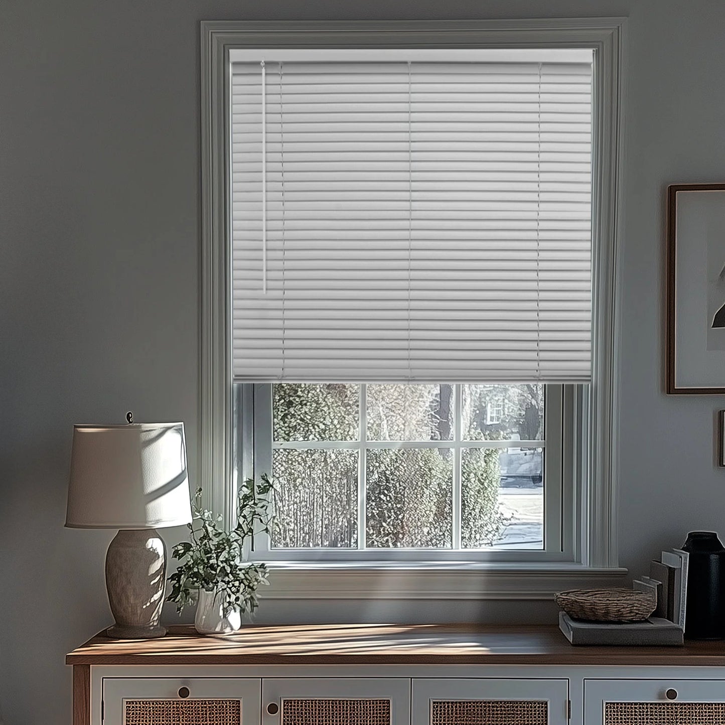 Cordless 1" Vinyl Mini Window Blinds Midnight White Blackout 81.5"W X 84"H