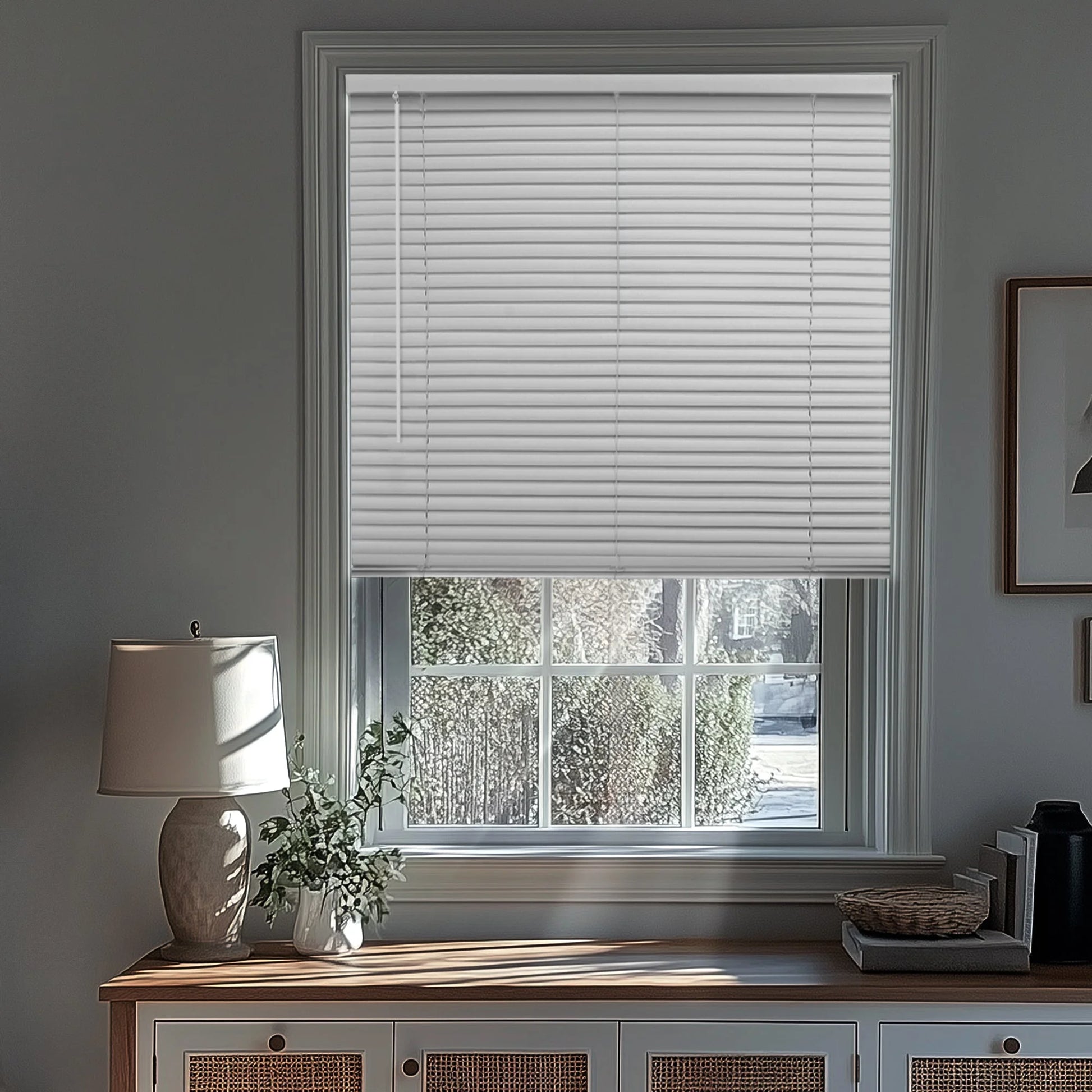 Cordless 1" Vinyl Mini Window Blinds Midnight White Blackout 81.5"W X 84"H
