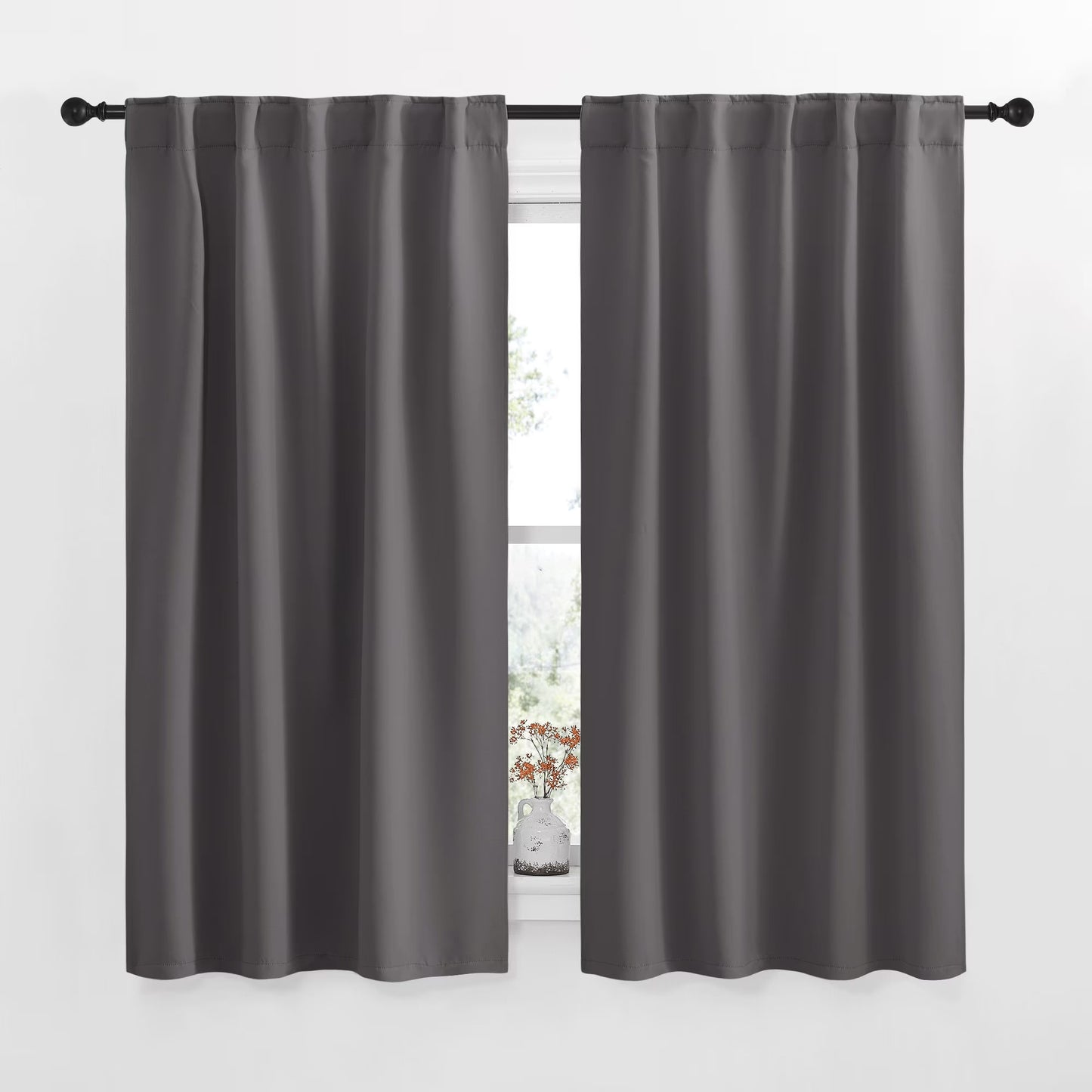 Room Darkening Rod Pocket and Back Tab Curtains Thermal Insulated Curtains for Bedroom 52X63 Inch, Grey, 2 Panels