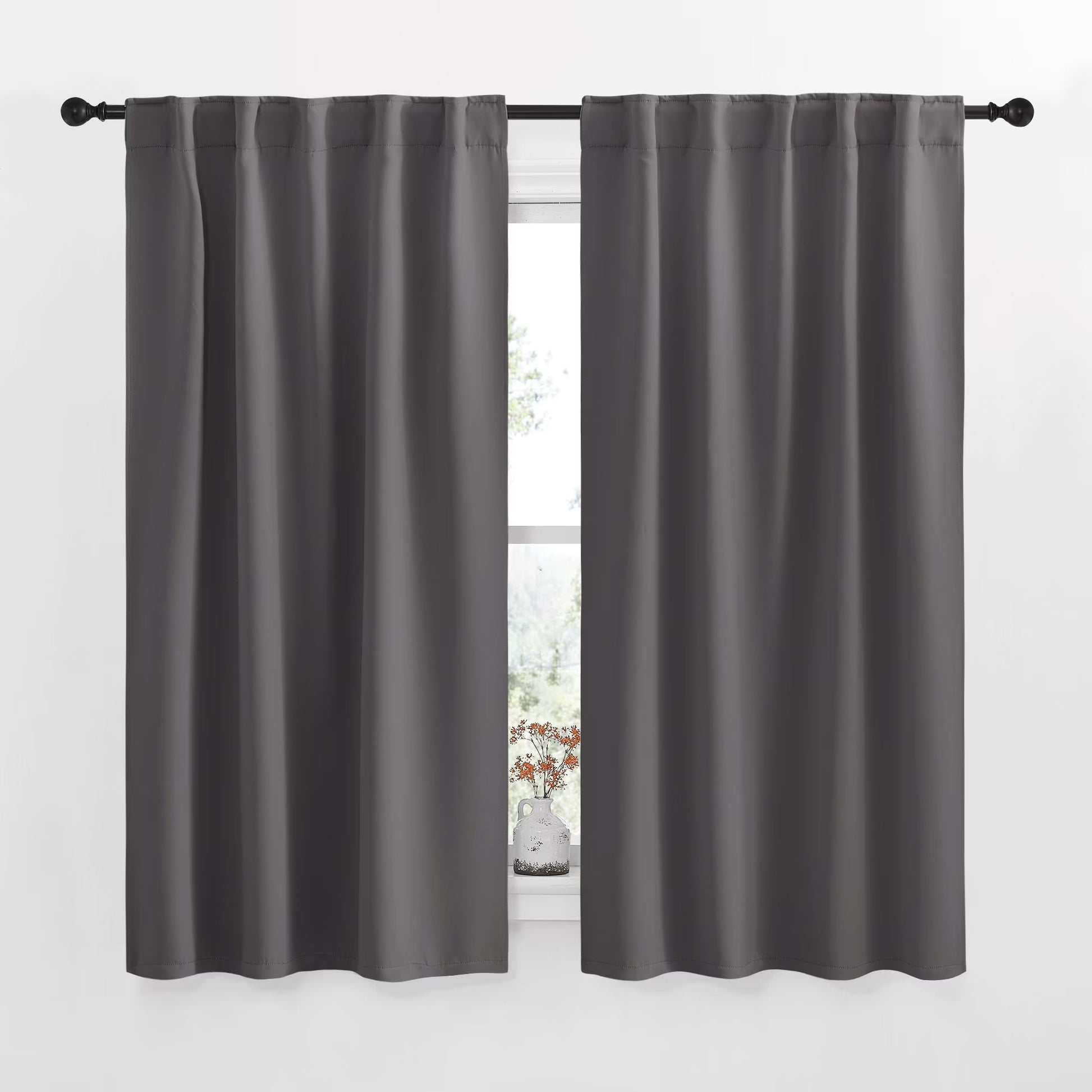 Room Darkening Rod Pocket and Back Tab Curtains Thermal Insulated Curtains for Bedroom 52X63 Inch, Grey, 2 Panels