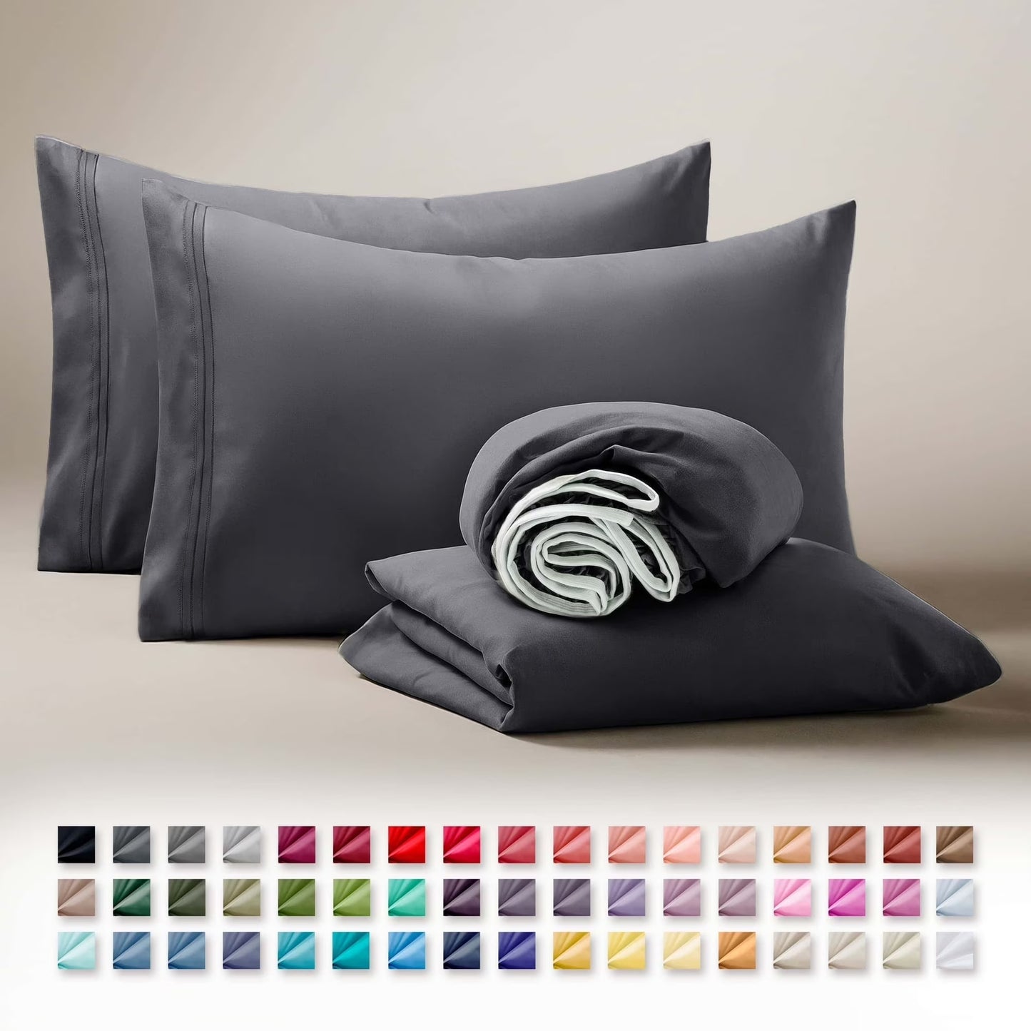 Queen Sheets Set, 1800 Series 4 Piece Deep Pocket Sheets, 100% Soft Microfiber Bed Sheets Set, Gray