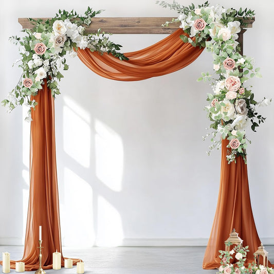 Wedding Arch Draping Fabric 3 Panels 29" X 19Ft Terracotta Sheer Chiffon Curtain Drapes 6 Yards for Wedding Ceremony Birthday Party Decoration