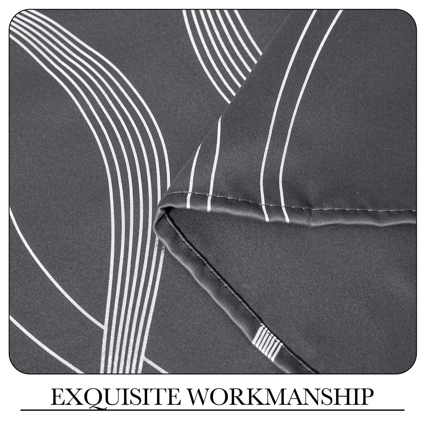 Modern Gray Wave Line Foil Print Home Room Darkening Curtains, 52 X 63 in (2 Panels)