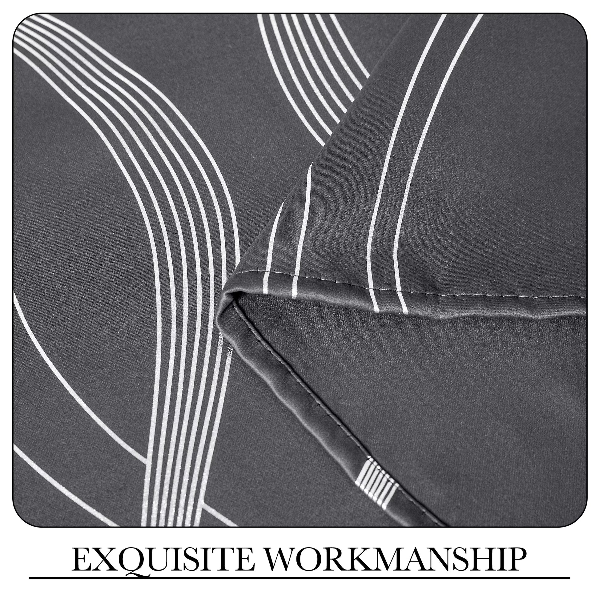 Modern Gray Wave Line Foil Print Home Room Darkening Curtains, 52 X 63 in (2 Panels)