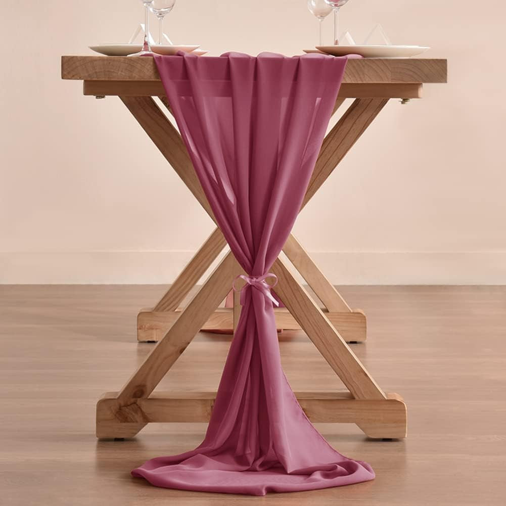 10Ft Mulberry Chiffon Table Runner 29X120 Inches Wedding Runner Sheer Thanksgiving Christmas Bridal Shower Decorations