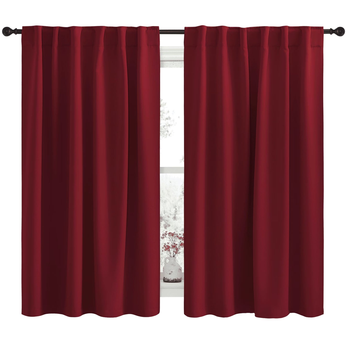 Burgundy Red Kitchen Curtains Blackout Back Tab and Rod Pocket Thermal Insulated Curtains Drapes 42X63 Inch, 2 Panels