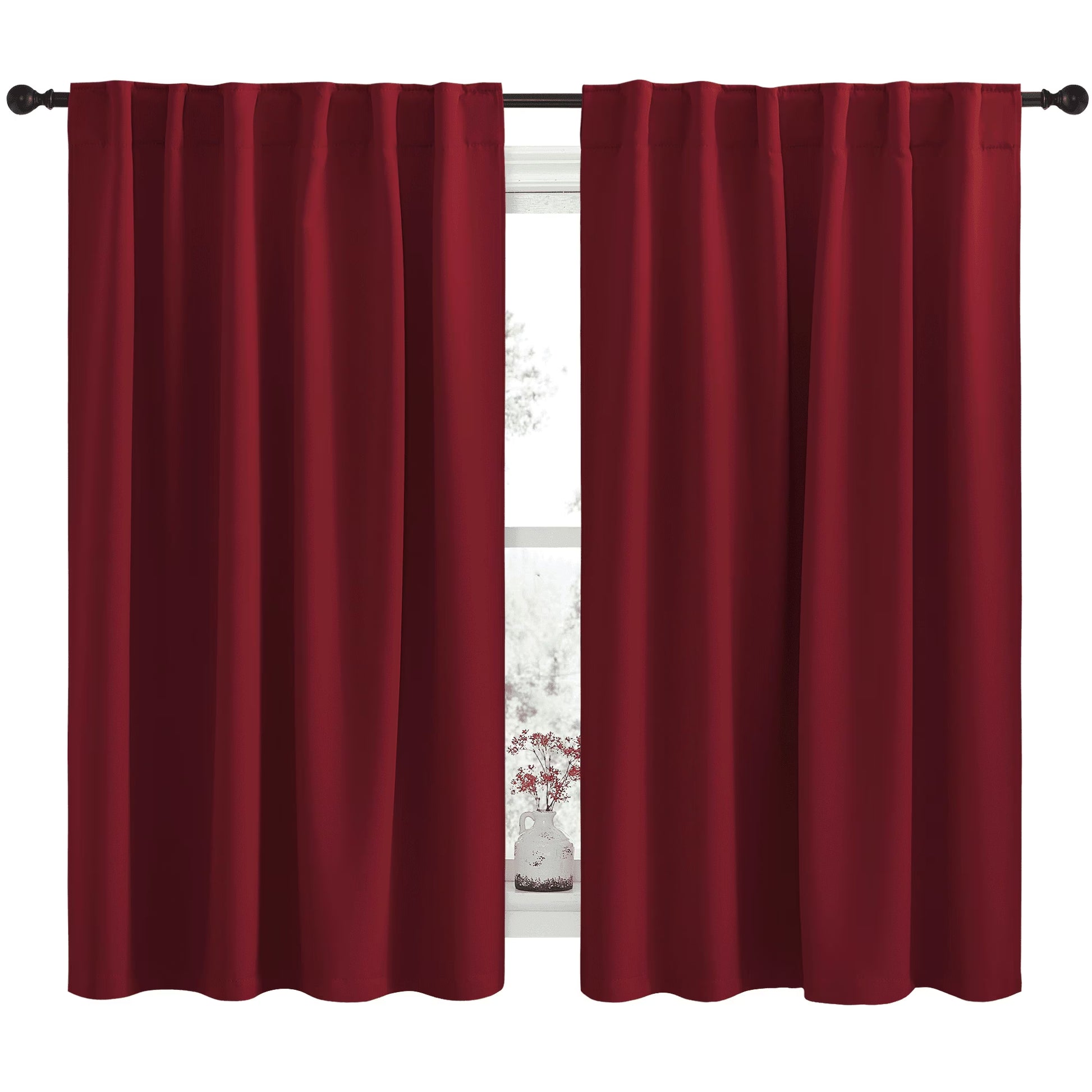 Burgundy Red Kitchen Curtains Blackout Back Tab and Rod Pocket Thermal Insulated Curtains Drapes 42X63 Inch, 2 Panels