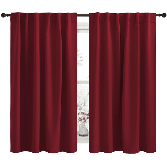 Burgundy Red Kitchen Curtains Blackout Back Tab and Rod Pocket Thermal Insulated Curtains Drapes 42X63 Inch, 2 Panels