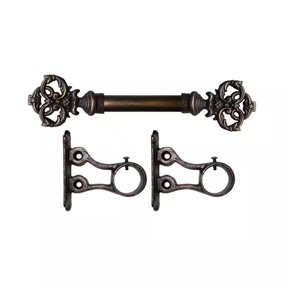 6 Ft. Fixed Length 1 In. Dia. Metal Drapery Single Curtain Rod Set in Antique Bronze with New Orleans Finial