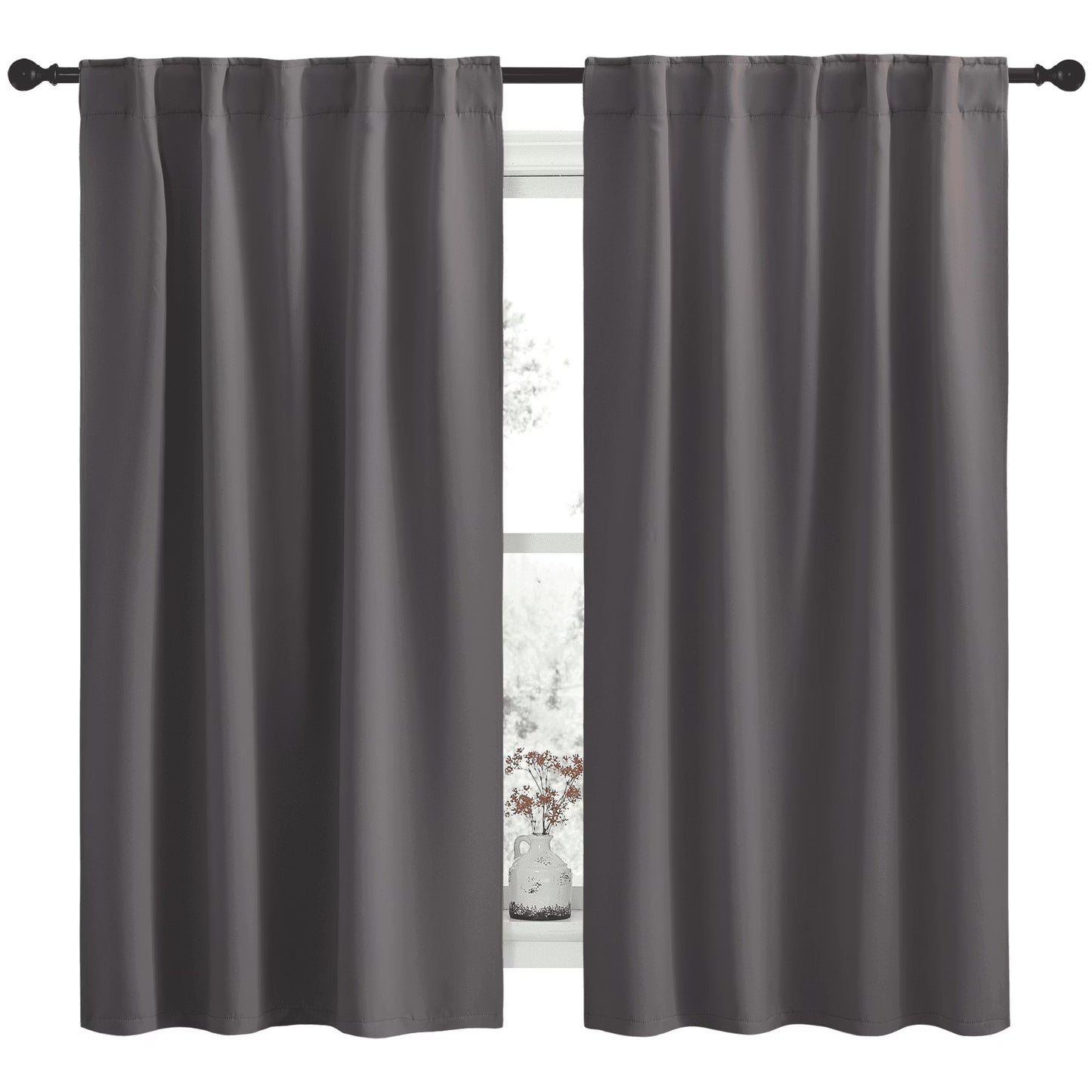 Room Darkening Rod Pocket and Back Tab Curtains Thermal Insulated Curtains for Bedroom 52X63 Inch, Grey, 2 Panels