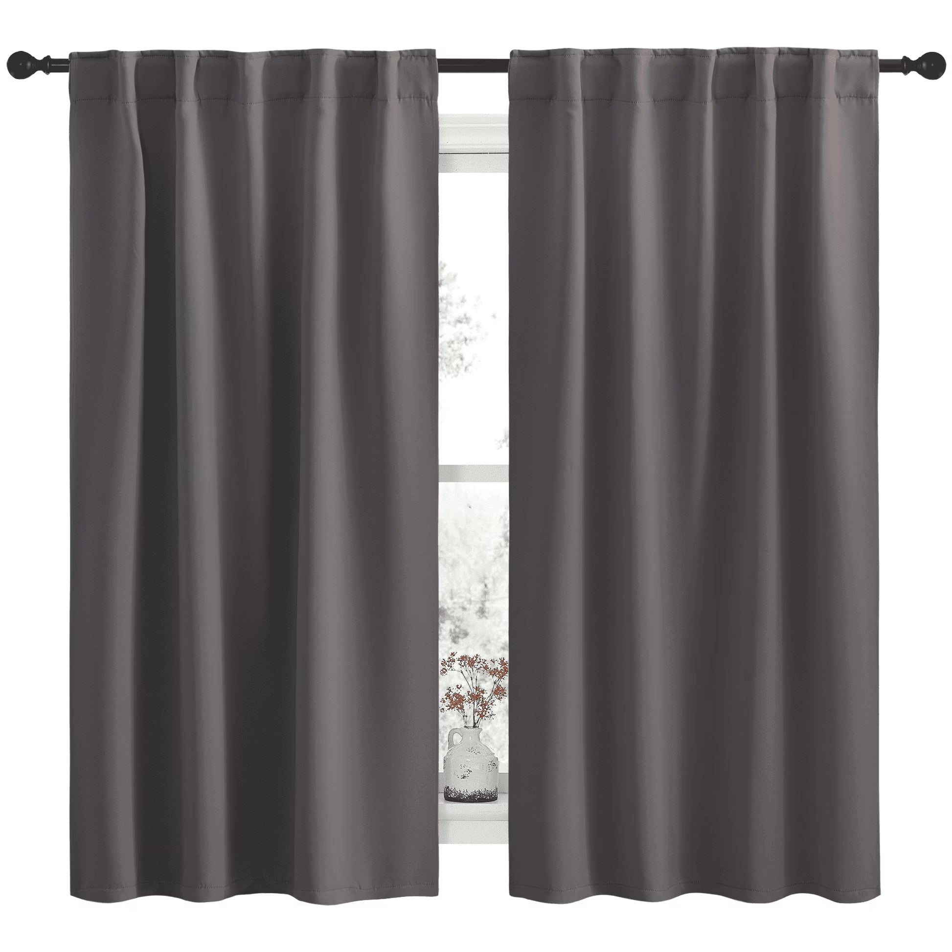 Room Darkening Rod Pocket and Back Tab Curtains Thermal Insulated Curtains for Bedroom 52X63 Inch, Grey, 2 Panels
