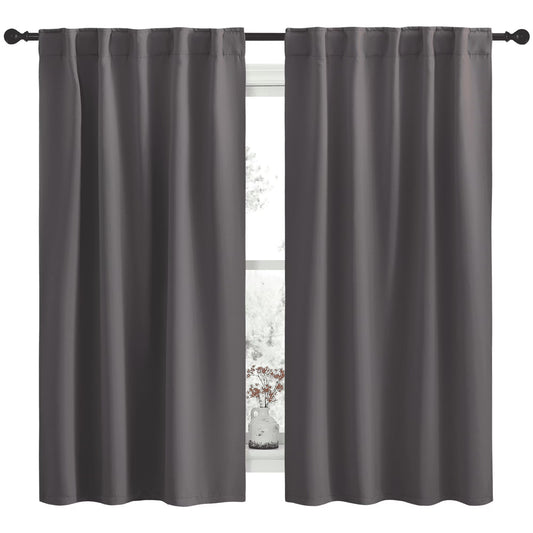 Room Darkening Rod Pocket and Back Tab Curtains Thermal Insulated Curtains for Bedroom 52X63 Inch, Grey, 2 Panels