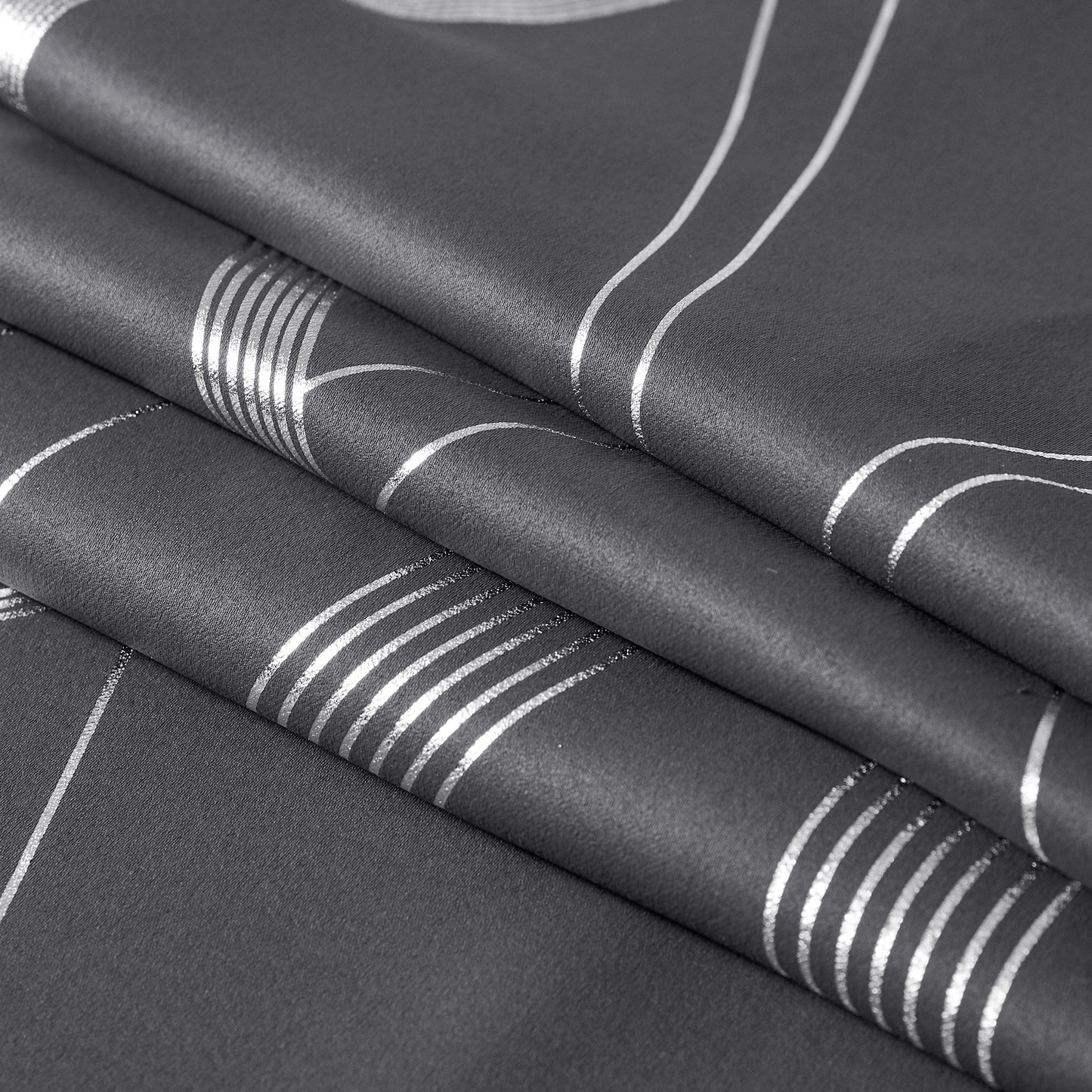 Modern Gray Wave Line Foil Print Home Room Darkening Curtains, 52 X 63 in (2 Panels)