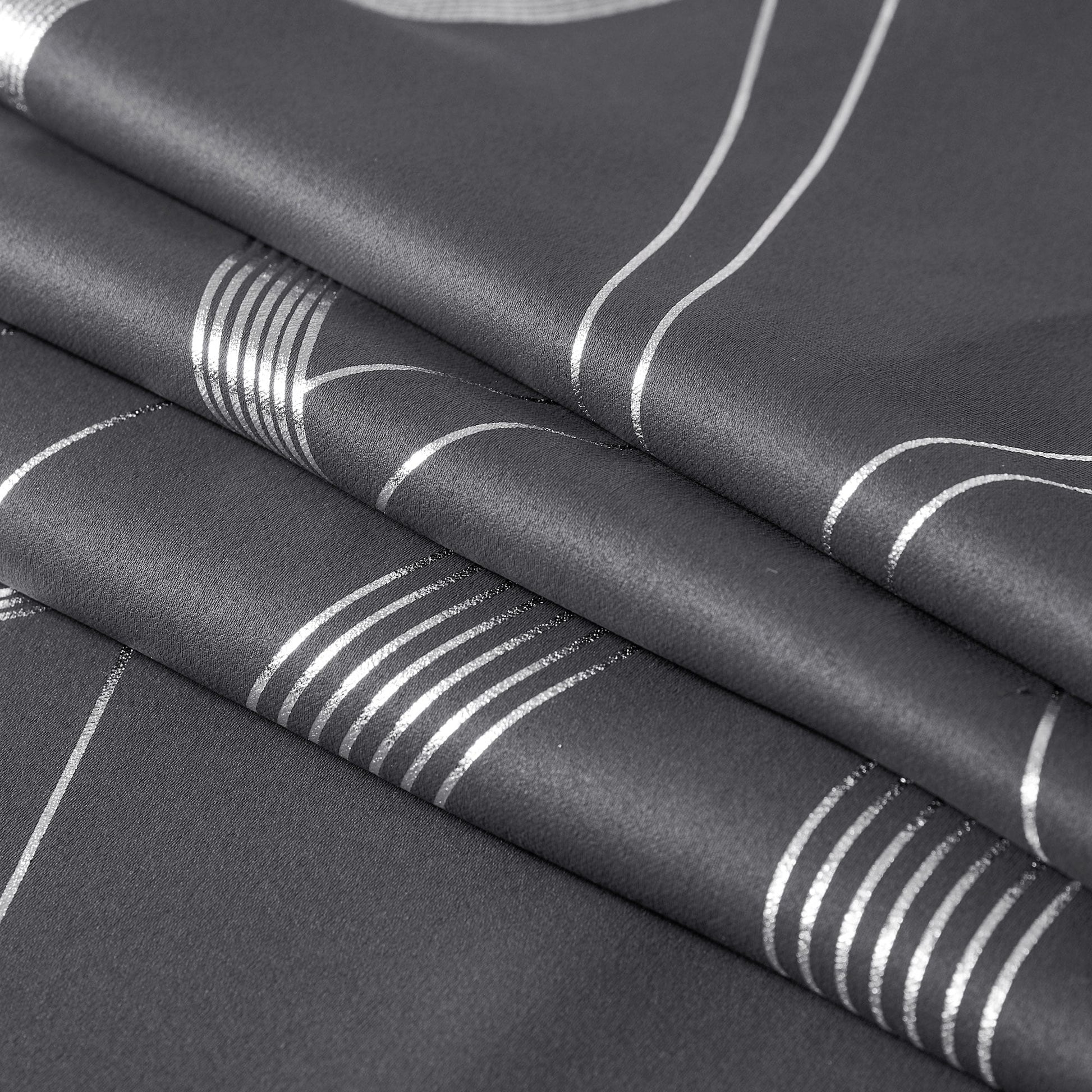 Modern Gray Wave Line Foil Print Home Room Darkening Curtains, 52 X 63 in (2 Panels)