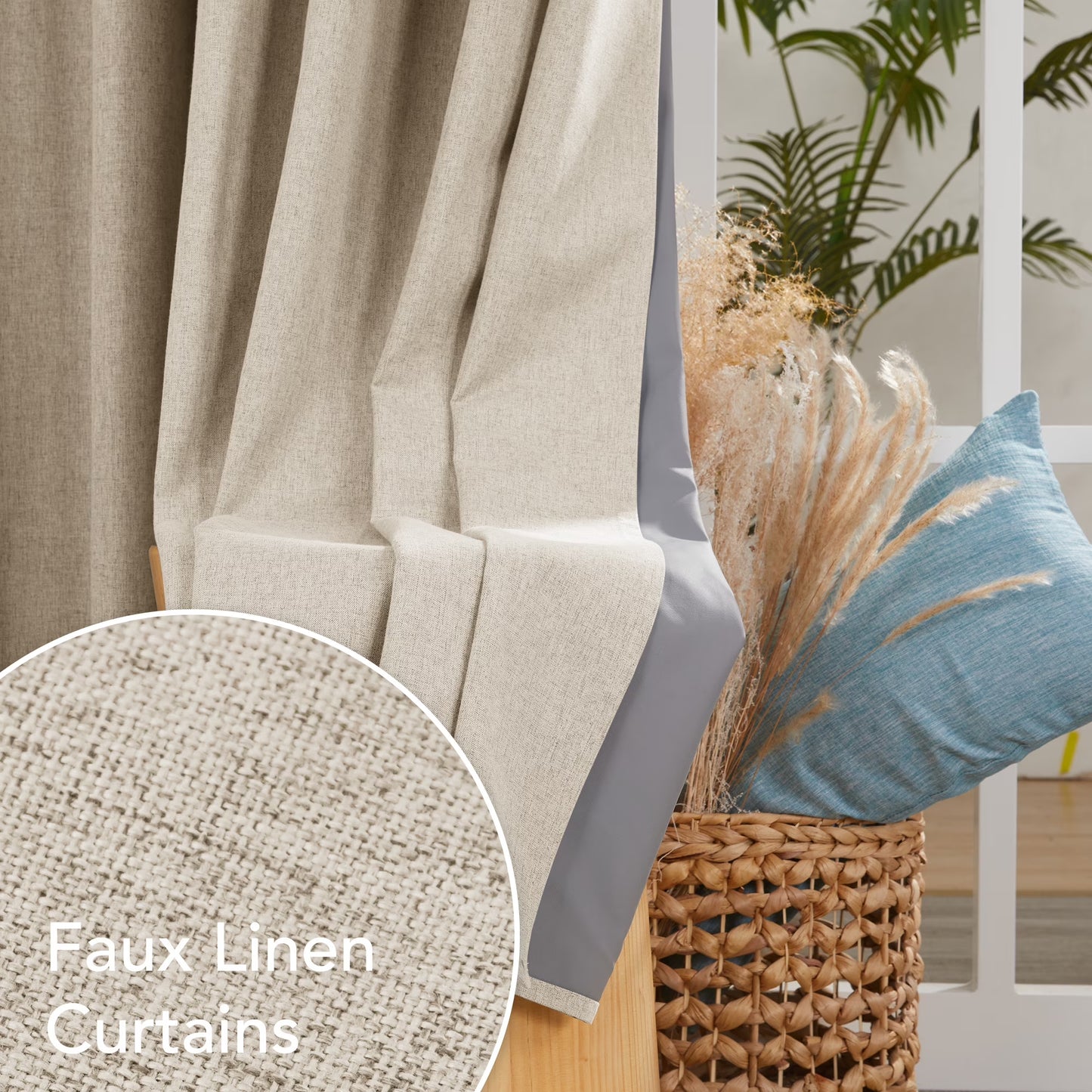 100% Blackout Curtains 84 Inch Length 2 Panels Set, Thermal Insulated Energy Saving Linen Curtains for Living Room (Flaxen, 52 X 84 Inch, 2 Panels)