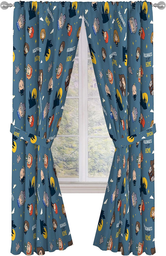 Kids Window Drapes - 4 Piece Curtain Set Includes 2 Tiebacks, Beautiful Bedding Room Décor and Easy Set Up, Gray - Harry Potter, 84 Inch
