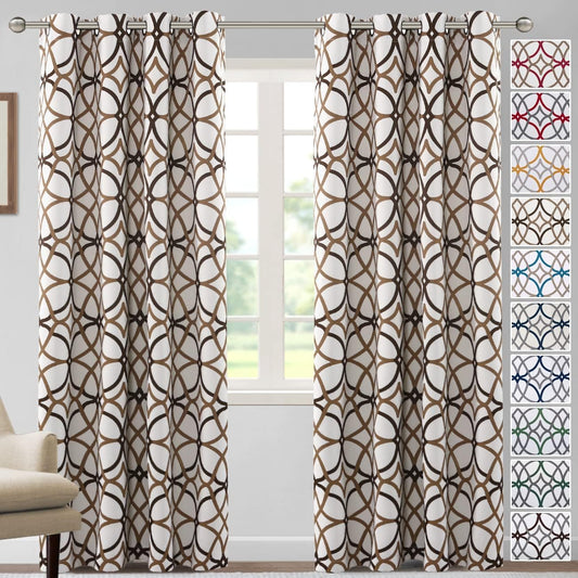 Blackout Curtains Printed Design 84 Inch Length 2 Panels Set Thermal Insulated Curtains for Bedroom Living Room Geometric Modern Grommet Window Drapes - Taupe and Brown