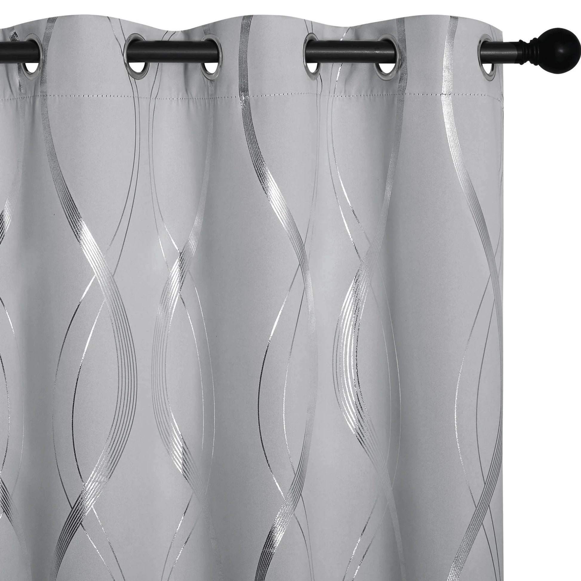 Thermal Insulated Window Blackout Curtains with Wave Vine Printed, Silver Grey, 52X63 Inch