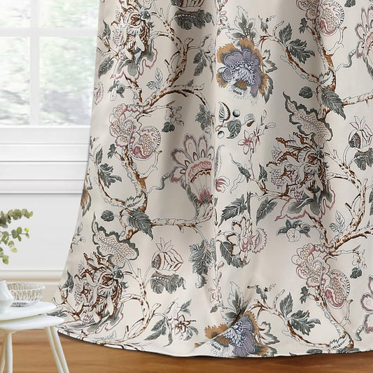 Blackout Curtains 63 Inch Length 2 Panels Set Floral Print Curtain Drapes for Living Room Thermal Insulated Grommet Window Curtains for Bedroom - Traditional Floral in Sage and Brown