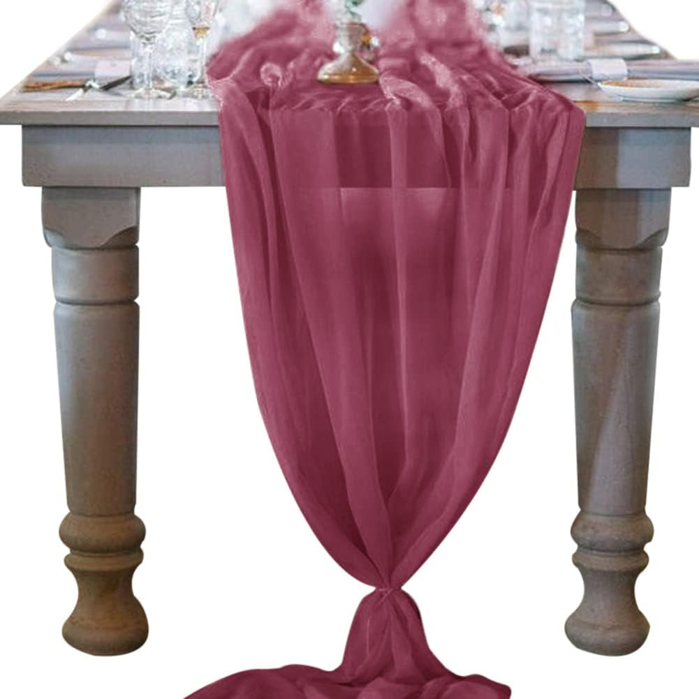 10Ft Mulberry Chiffon Table Runner 29X120 Inches Wedding Runner Sheer Thanksgiving Christmas Bridal Shower Decorations