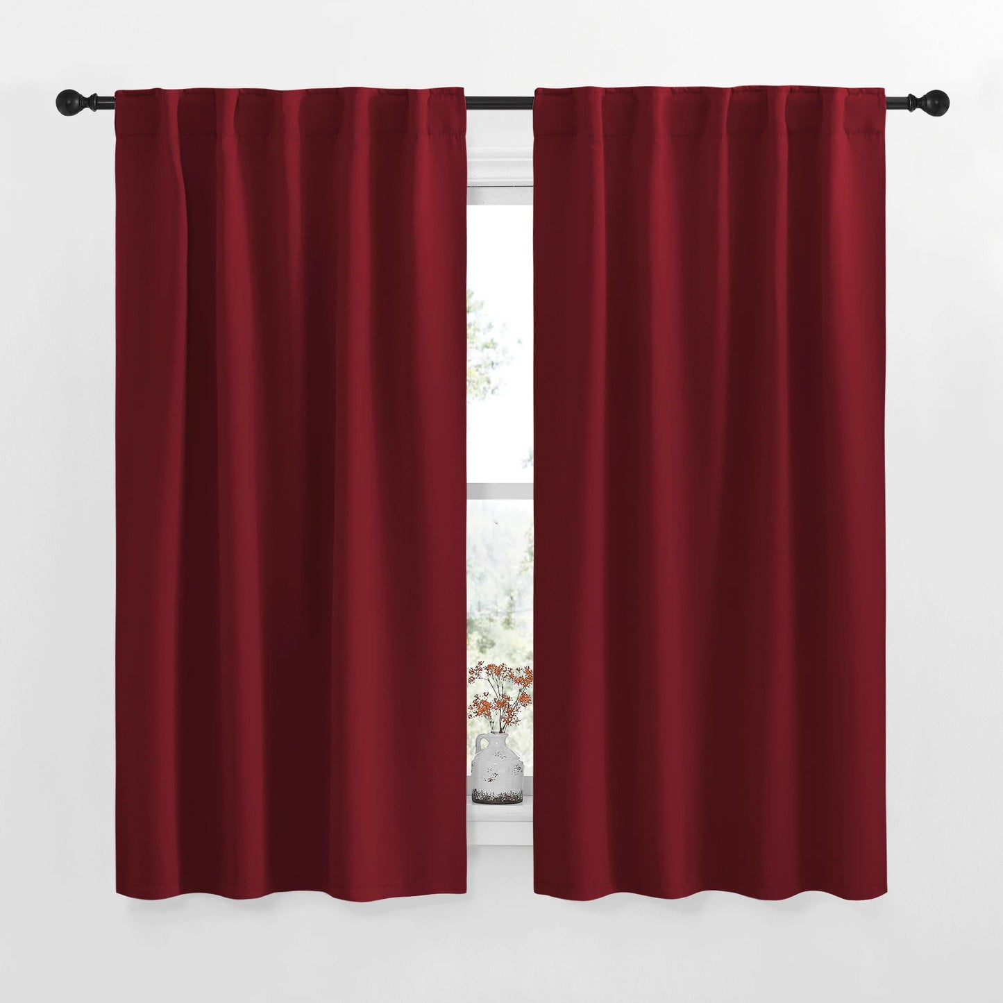Burgundy Red Kitchen Curtains Blackout Back Tab and Rod Pocket Thermal Insulated Curtains Drapes 42X63 Inch, 2 Panels