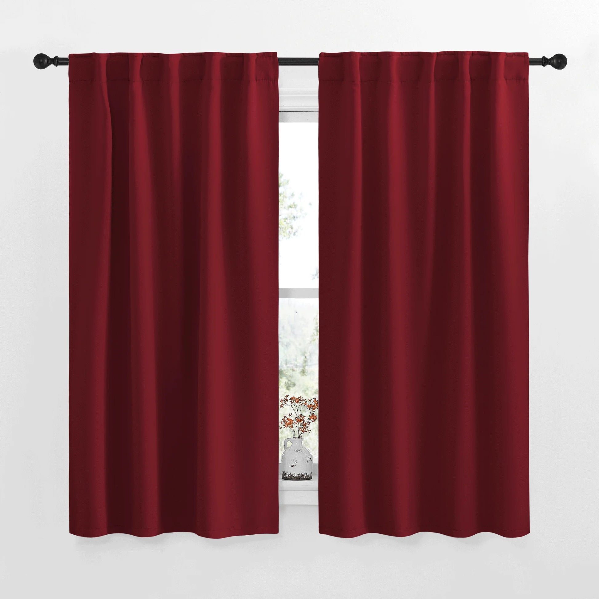 Short Blackout Curtains for Bedroom Thermal Insulated Back Tab and Rod Pocket Curtains Drapes 42X40 Inch, 2 Panels, Burgundy Red