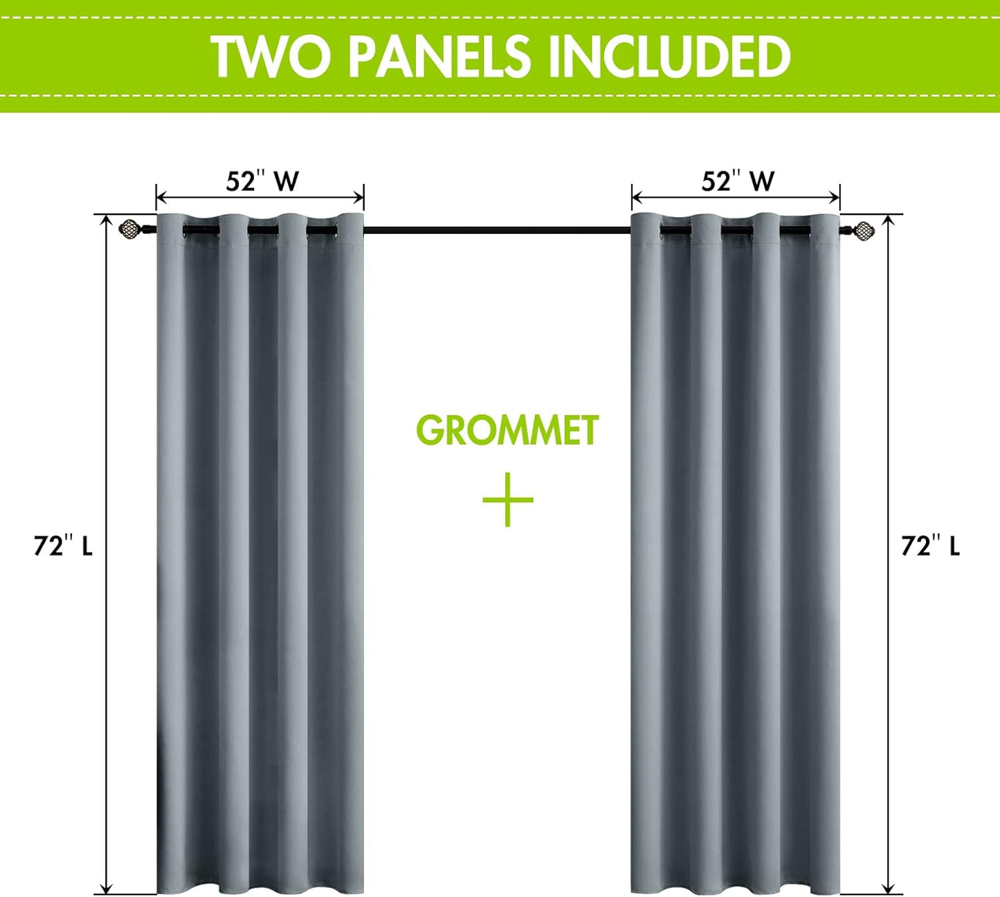 100% Blackout Curtains Thermal Insulated Solid Grommet Curtains/Drapes/Shades for Bedroom Living Room 2 Panels, 52" X 72", Silver Grey