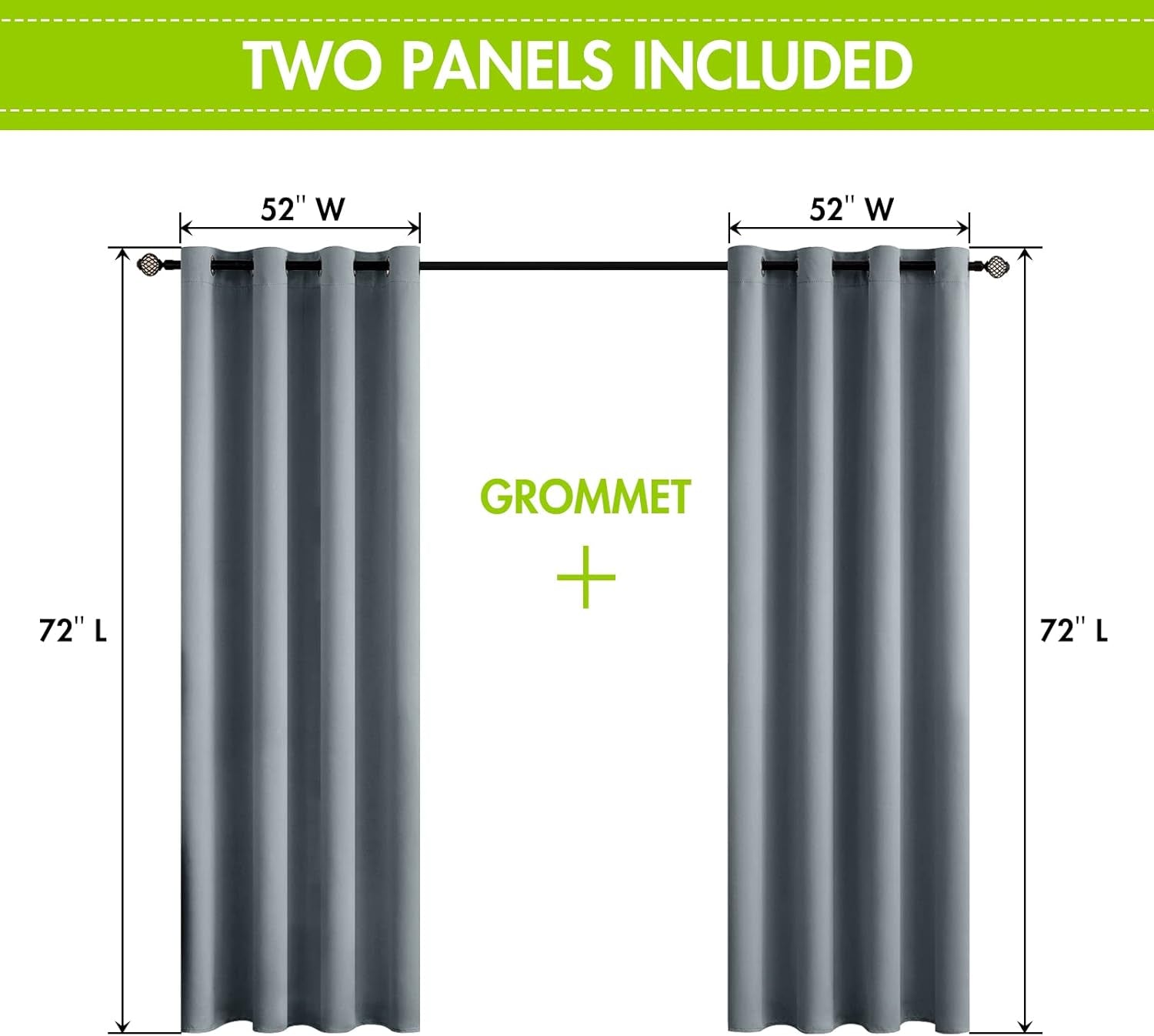 100% Blackout Curtains Thermal Insulated Solid Grommet Curtains/Drapes/Shades for Bedroom Living Room 2 Panels, 52" X 72", Silver Grey