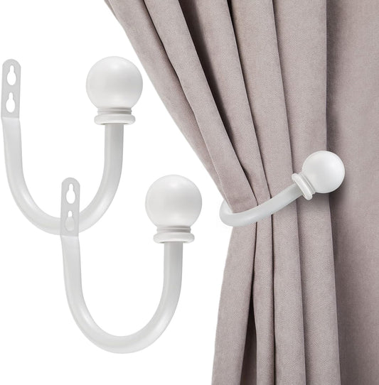 Set of 2 Decorative Curtain Holdbacks, Wall Mounted Aluminum Alloy Window Drapery Tiebacks for Bedroom, Livingroom Office Come with Screws, White