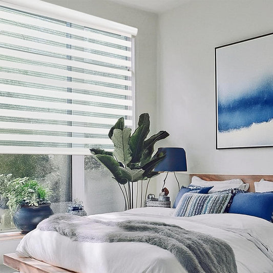 Cordless Zebra Shades for Window Shades for Privacy - Easy to Install (White Color) (Height from 20" to 72") (Width 24")