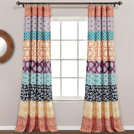 Bohemian Stripe Window Curtain Panels, Pair 52" W X 95" L Fuchsia & Orange - Light Filtering Curtains for Bedroom - Boho Curtains - Maximalist Decor