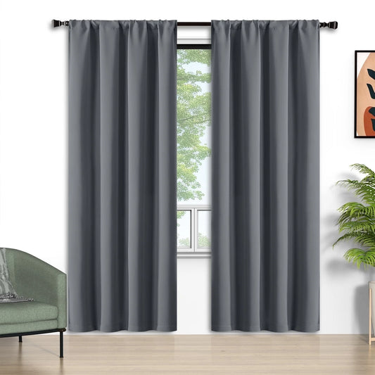 Gray Blackout Curtains 2 Panels Set, 52X84 Inch Rod Pocket Room Darkening Curtains, Thermal Insulated Window Drapes Summer Heat, Solid Privacy Assured Curtains for Bedroom Living Room