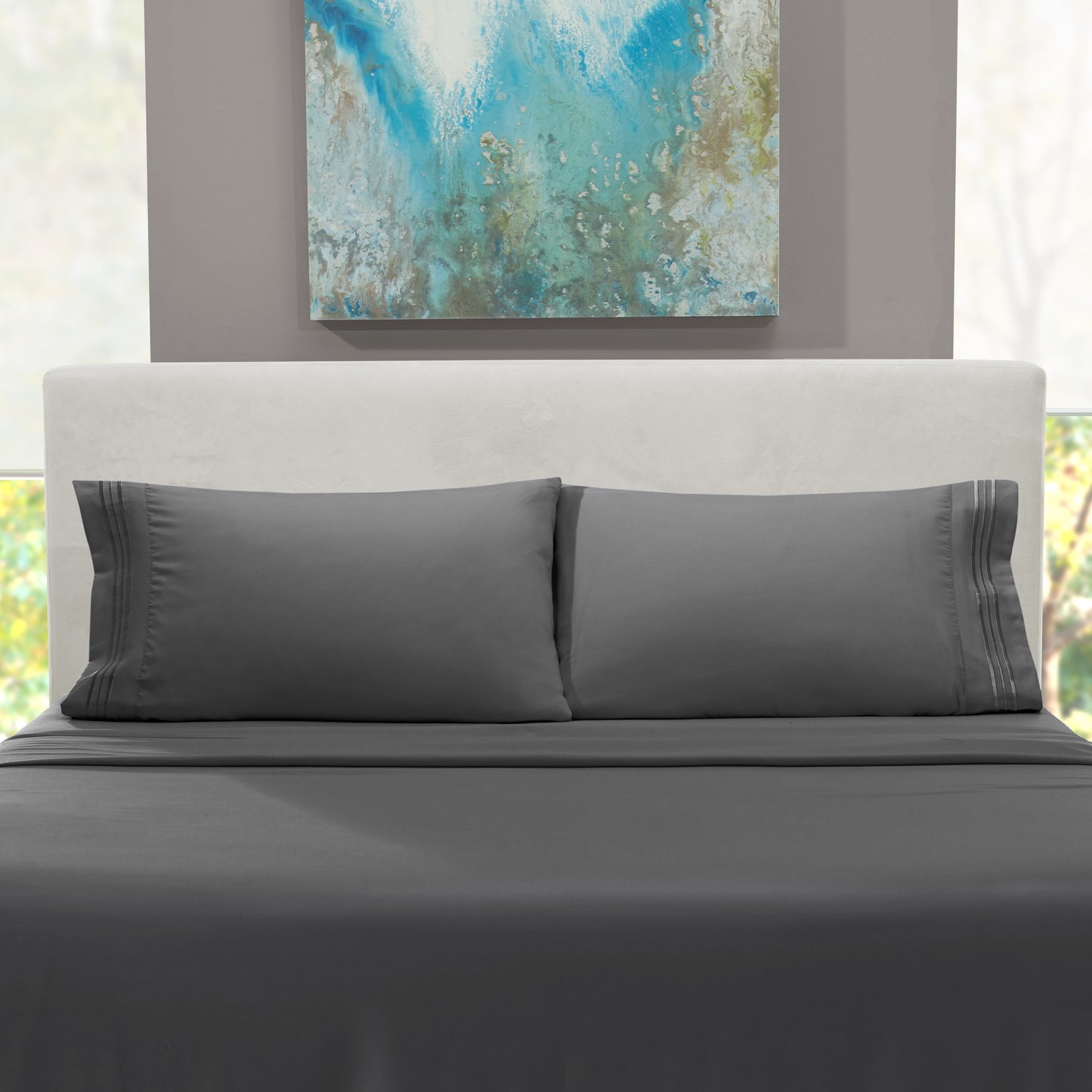 Queen Sheets Set, 1800 Series 4 Piece Deep Pocket Sheets, 100% Soft Microfiber Bed Sheets Set, Gray
