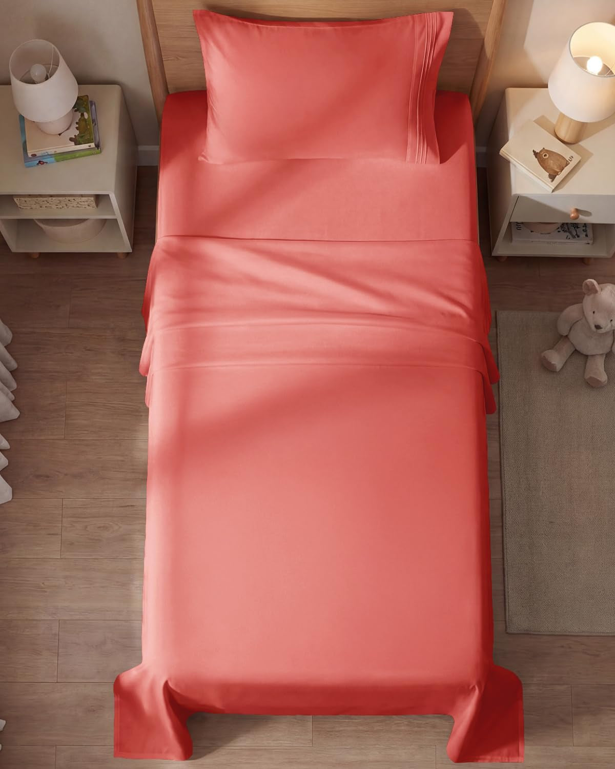 Twin Size 3 Piece Sheet Set - Comfy Breathable & Cooling Sheets - Hotel Luxury Bed Sheets for Women & Men - Deep Pockets, Easy-Fit, Extra Soft and Wrinkle Free Sheets - Coral Oeko-Tex Bed Sheet Set