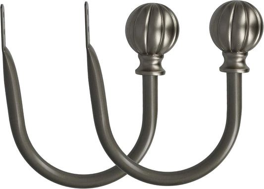 Set of 2 Decorative Fluted Ball End Window Curtain Holdbacks for Draperies,Gunmetal