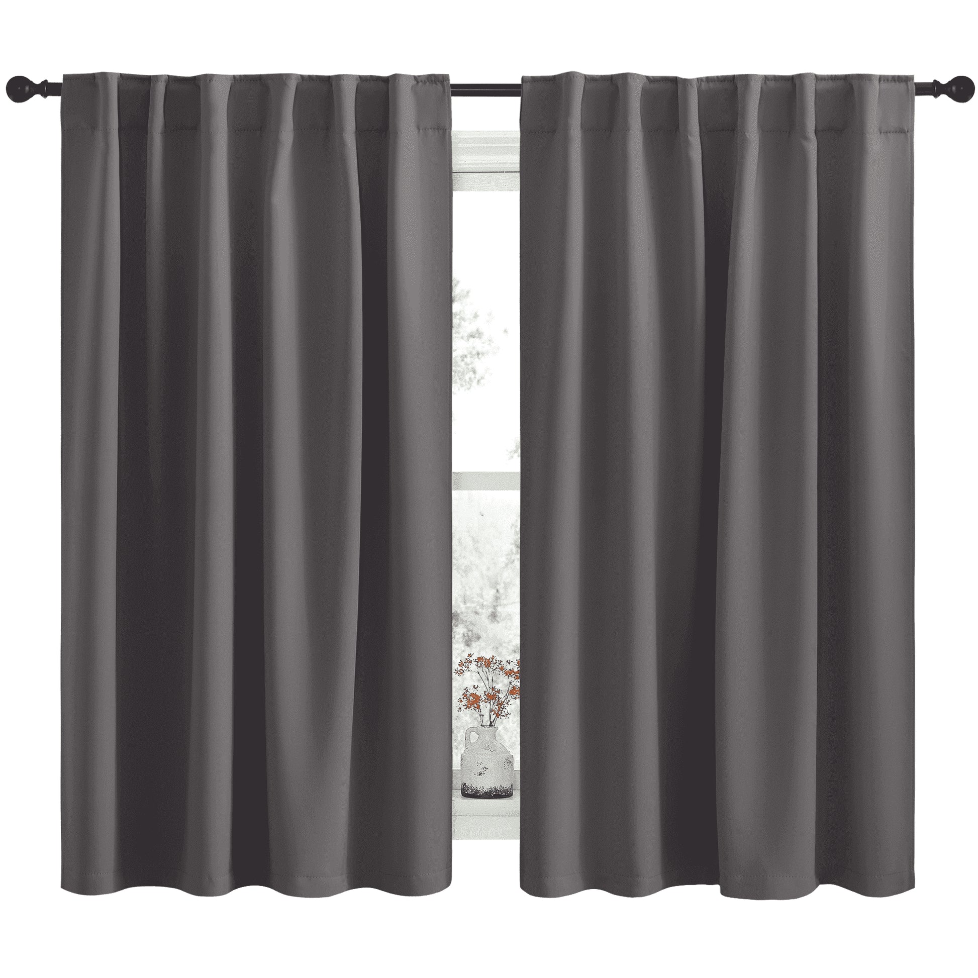 Blackout Curtains 2 Panels Set Grey Back Tab and Rod Pocket Thermal Insulated Curtain for Kitchen 42X50 Inch