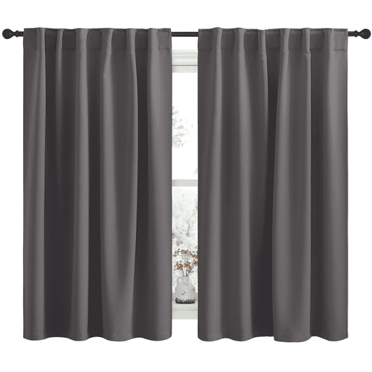 Blackout Curtains 2 Panels Set Grey Back Tab and Rod Pocket Thermal Insulated Curtain for Kitchen 42X50 Inch