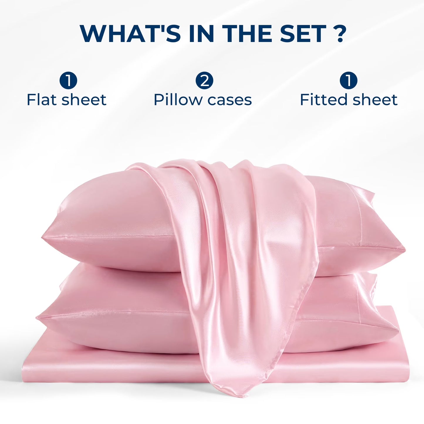 Satin Sheets,Full Size Soft Sheet Set,4 Pieces with 2 Pillowcase,Pink