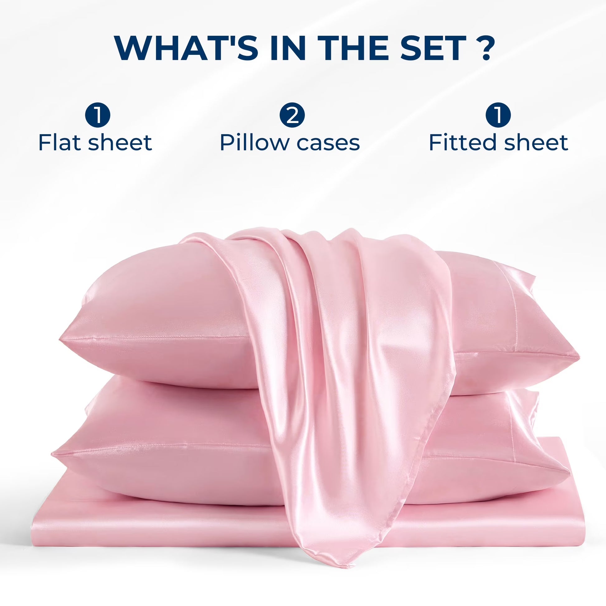 Satin Sheets,Full Size Soft Sheet Set,4 Pieces with 2 Pillowcase,Pink