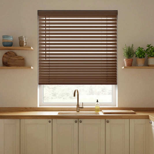 Cordless 2" Embossed Faux Wood Blinds, Moisture-Resistant Light Control Window Blinds, Privacy Shades, 20" W X 48" H, Chestnut
