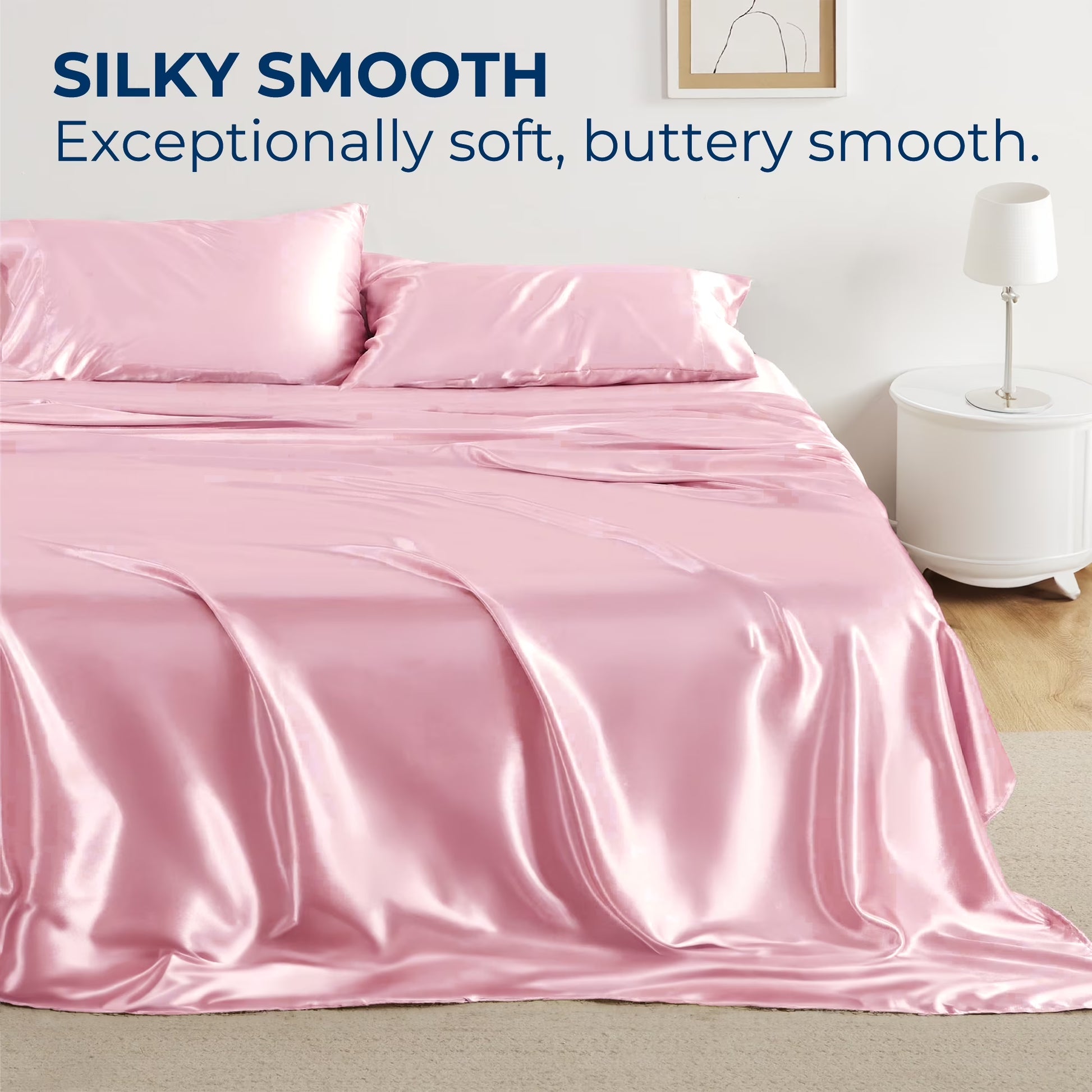 Satin Sheets,Full Size Soft Sheet Set,4 Pieces with 2 Pillowcase,Pink