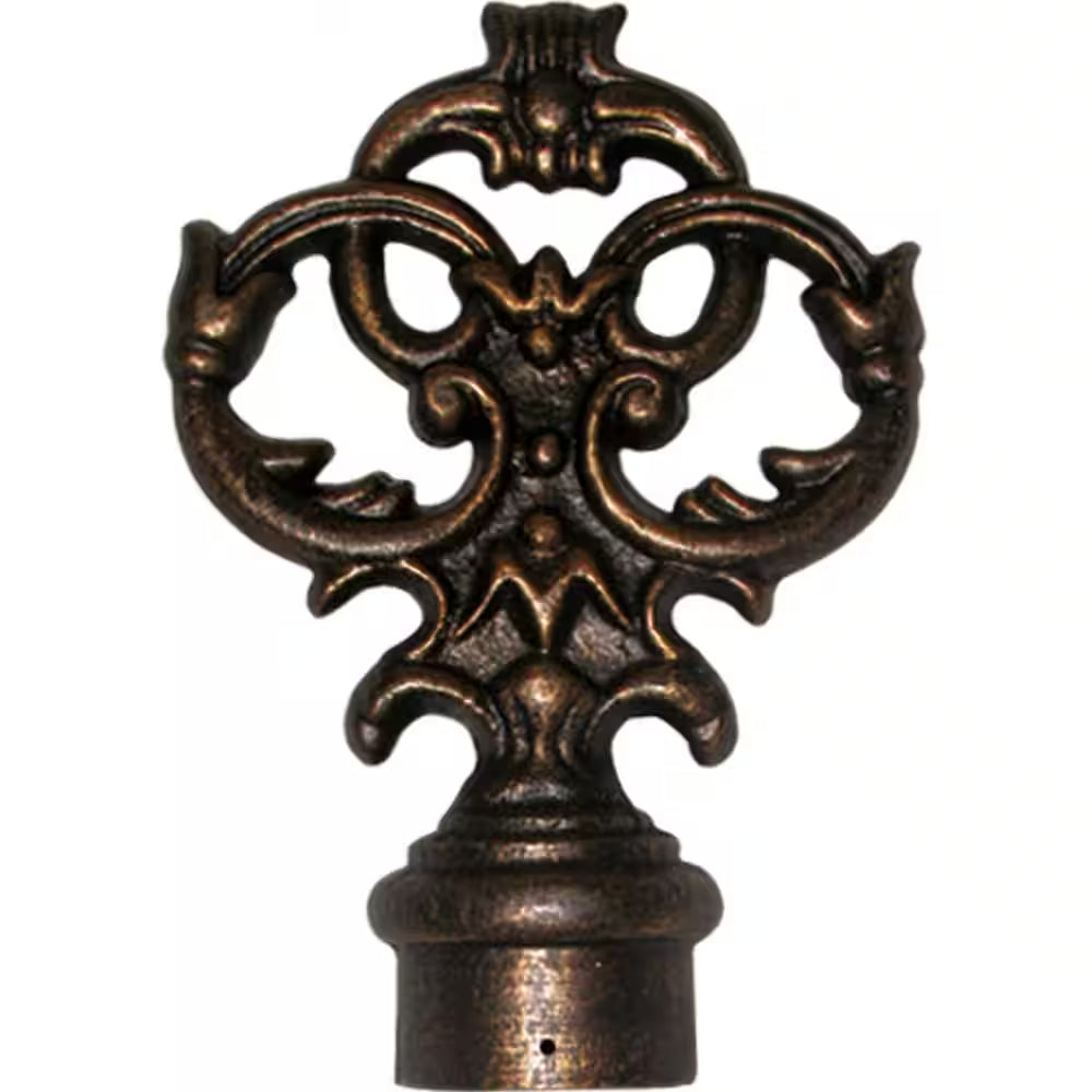 6 Ft. Fixed Length 1 In. Dia. Metal Drapery Single Curtain Rod Set in Antique Bronze with New Orleans Finial