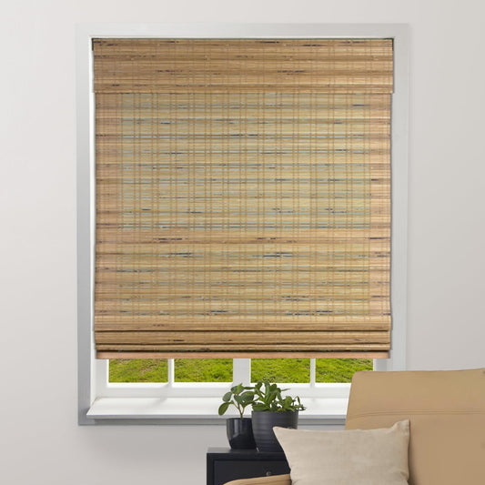 Sheer Bamboo Roman Shades with Valance - Tuscan, 22" W X 60" H - Light Filtering Cordless Blinds for Interior Windows - Real Natural Bamboo Material - Mounting Hardware Included